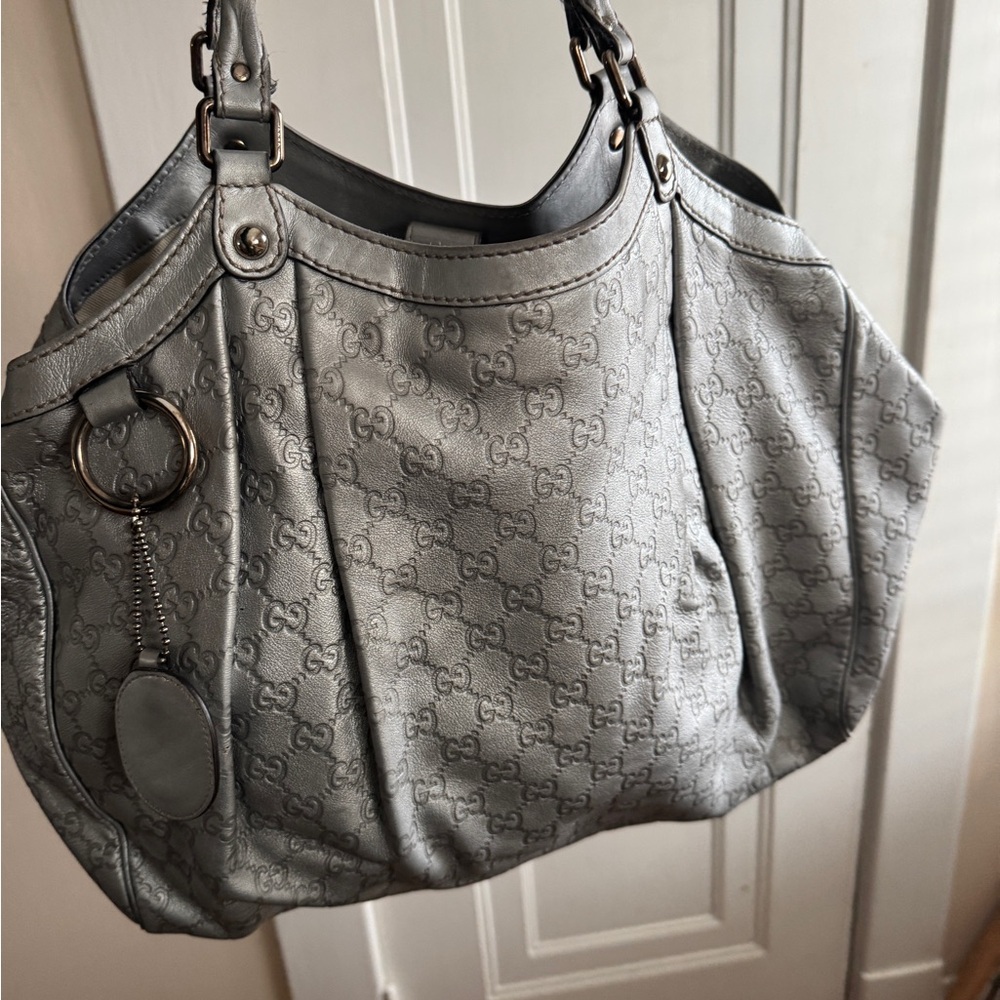 Gucci Silver Monogram Shoulder Bag